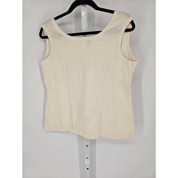 Sears Women's Cream Sleeveless Round Neck Flower Embroidered Tank Top Size L - Picture 5 of 5